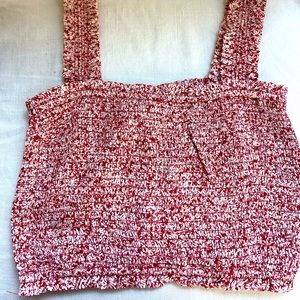 Entro Red & Cream Floral smocked top S NWT